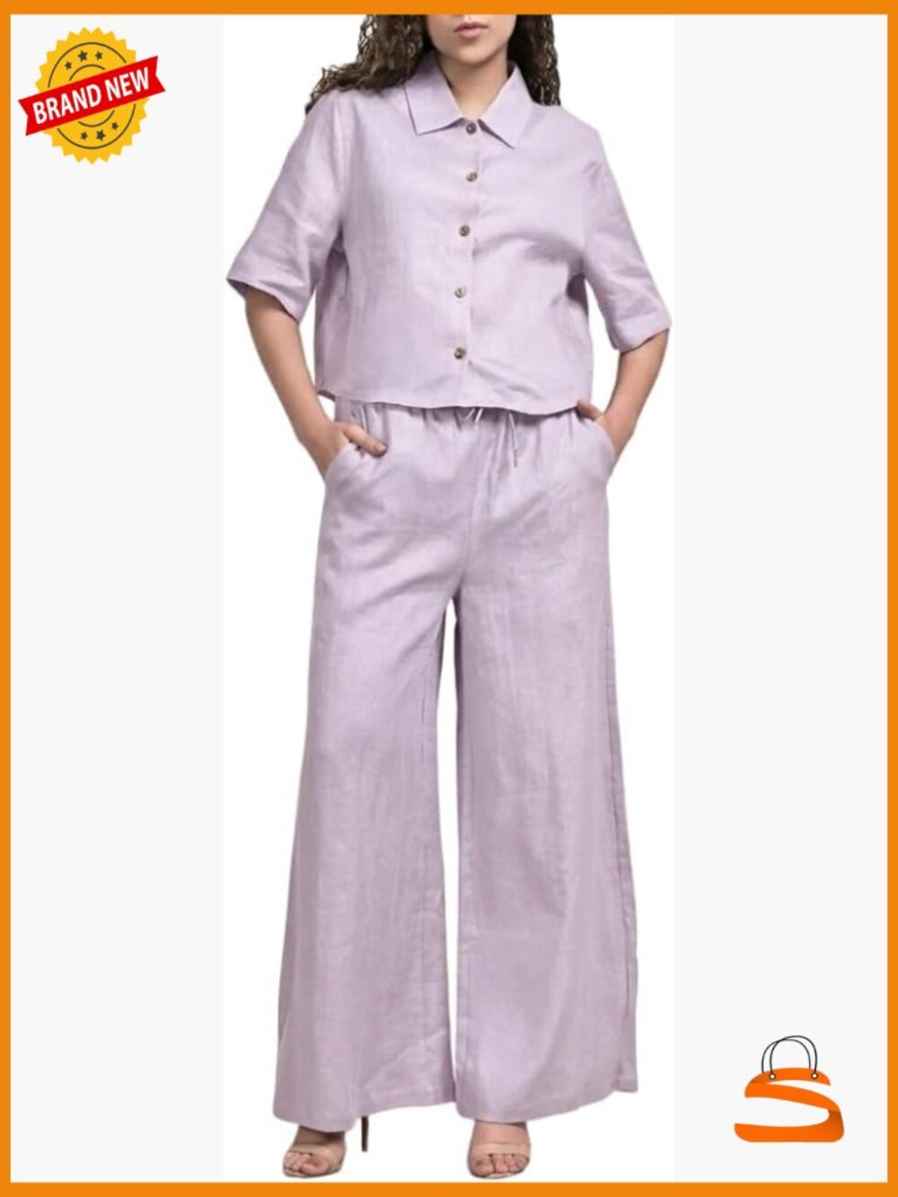Linen 3 Piece Lounge Set Crop Shirt Shorts Pants Co Ord Set